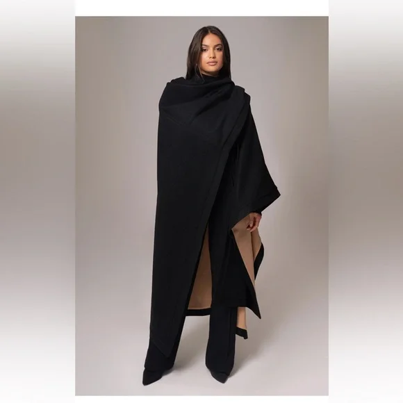 JLUXLABEL REVERSIBLE Tan and Black Women's Cape SHAWL/ COAT - Picture 6 of 16